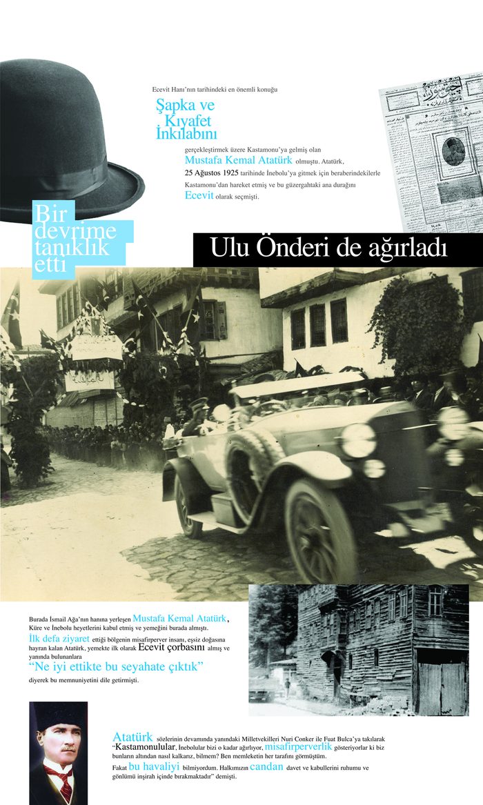 Mustafa Kemal Atatürk'ün 1925'te Ecevit Hanı'nı ziyaretine dair arşiv panosu